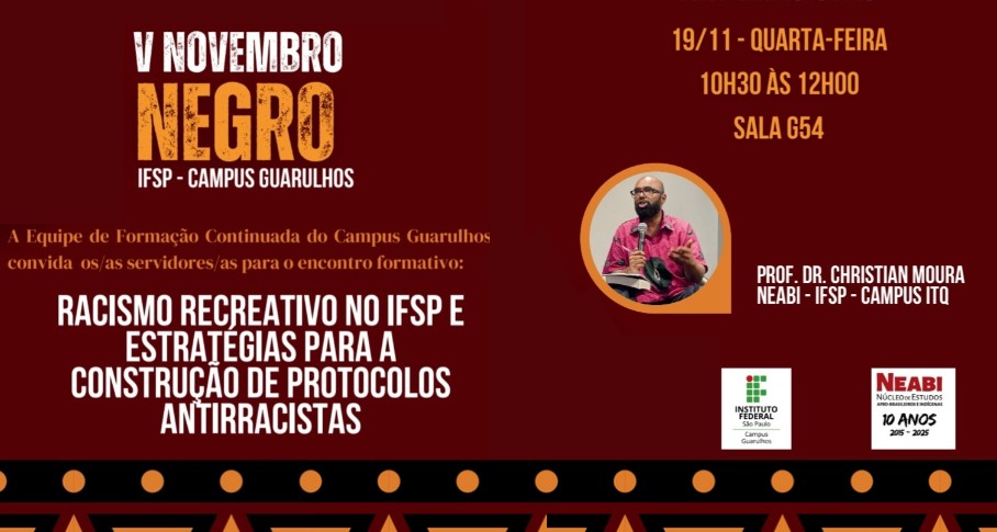 A Equipe de Formação Continuada convida para encontro formativo dentro das atividades do V Novembro Negro