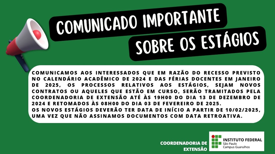 Comunicado importante sobre os estágios 