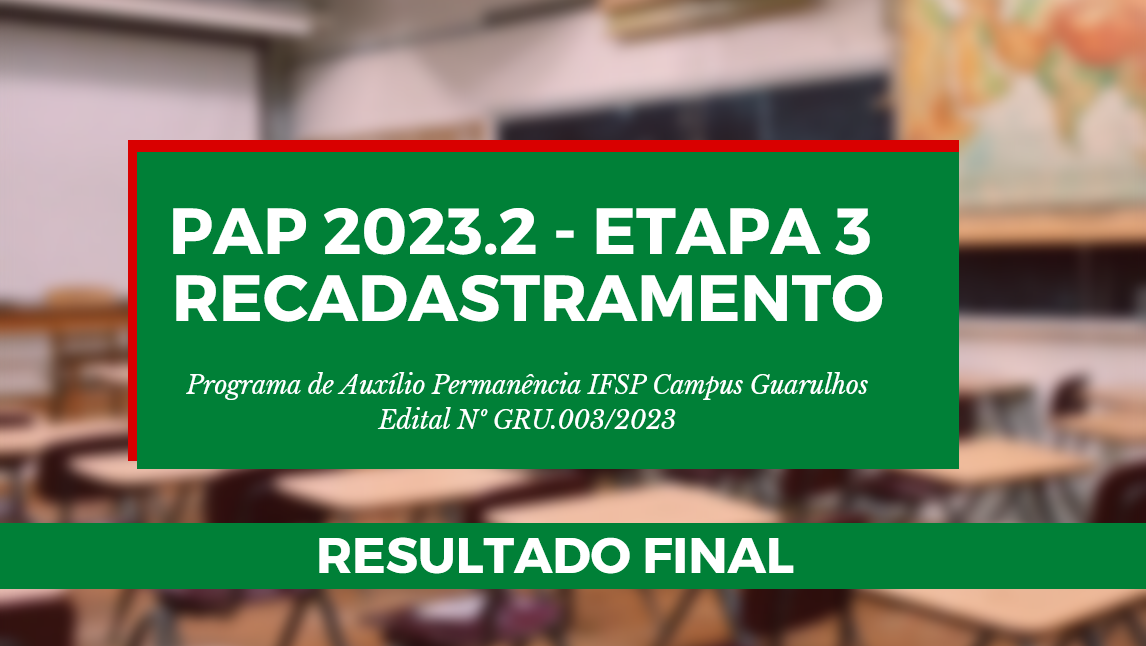 Resultado Final: Programa de Auxílio Permanência (PAP) 2023.2 – Edital Nº GRU.003/2023 – Etapa 4: Novas inscrições