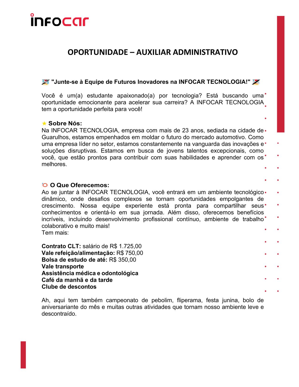 Vaga Auxiliar Adm Infocar 1