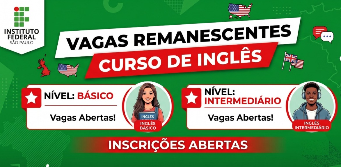 Inscrições abertas para as vagas remanescentes dos cursos de Inglês intermediário e Inglês básico 
