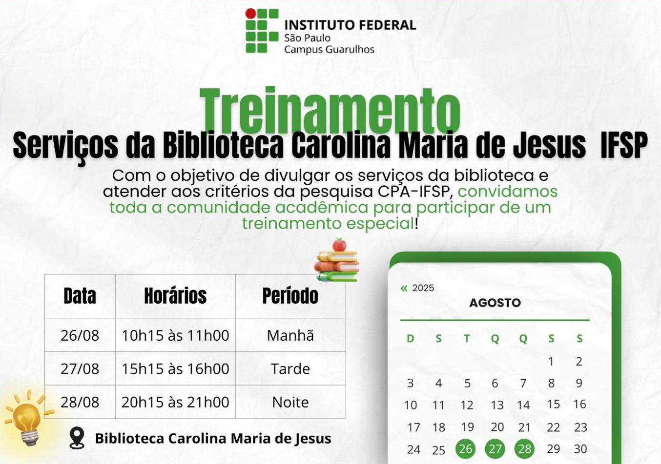 Treinamento: Serviços da Biblioteca Carolina Maria de Jesus - Campus Guarulhos